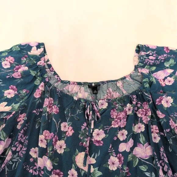 Torrid Teal Floral Peasant‎ Blouse, Plus Size 3X - Picture 5 of 7